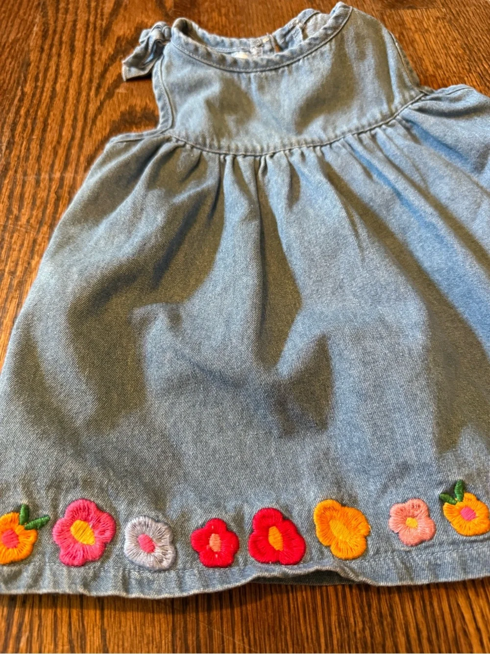 Mud Pie Blue Denim Floral Embroidered Tank with Colorful Floral Leggings